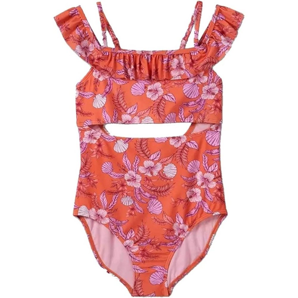 Art Class Girls Off The Shoulder Floral One Piece Swimsuit Multi XS (4/5) NWT